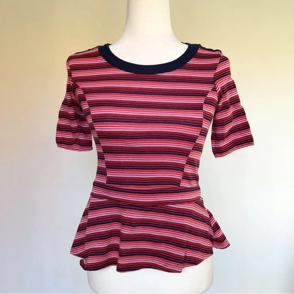 ๐2 for $20 Bordeaux Anthropologie Striped Top - Picture 1 of 9